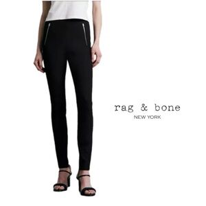 Rag & Bone Simone Sport Cotton Ankle Zip Stretch Skinny Black Pant